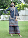 Juniper Women's Indigo Cambric Printed High-Low Kurta Sets