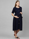 MomToBe Women's Rayon Dark Blue Maternity Dress