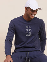 Men's Blue Melange Vertical MASCLN Print Sweatshirt