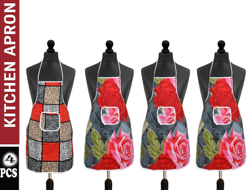 Nice Things Apron For Men & Women |Cotton with waterproof safety |Multi Colour with Front Pocket(Pack of 4)