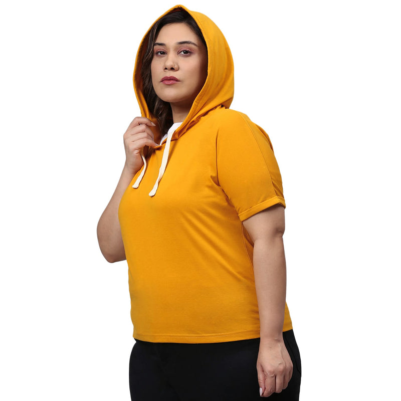 Instafab Upswing Plus Size Women Solid Stylish Casual Hooded Top