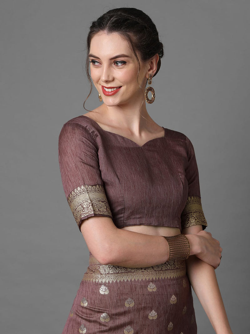 Stylish Sareemall Mauve Festive Silk Blend Woven Design Saree With Unstitched Blouse
