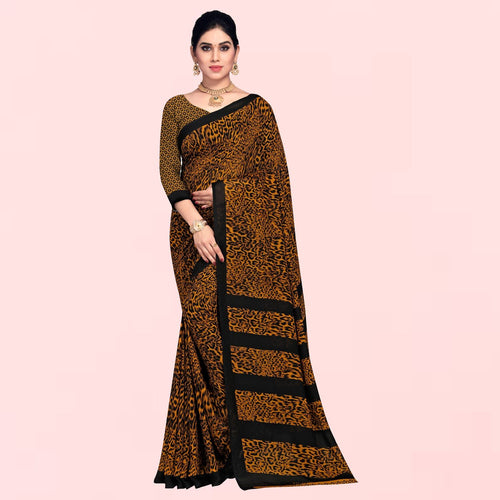 Black And Cream Animal Pattern Digital Print Crepe Silk Saree With Lac –  Fabcurate