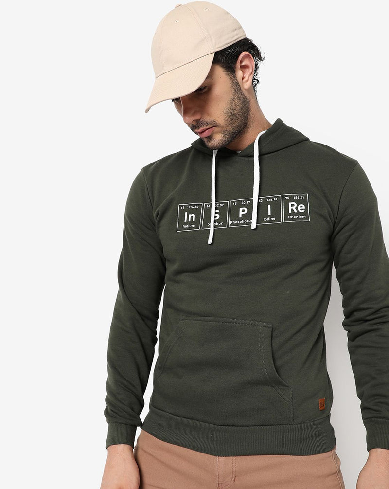Campus Sutra Men's Forest Green Printed Regular Fit Sweatshirt Cotton Sweatshirt | Casual Sweatshirt For Man | Western Stylish Sweatshirt For Men