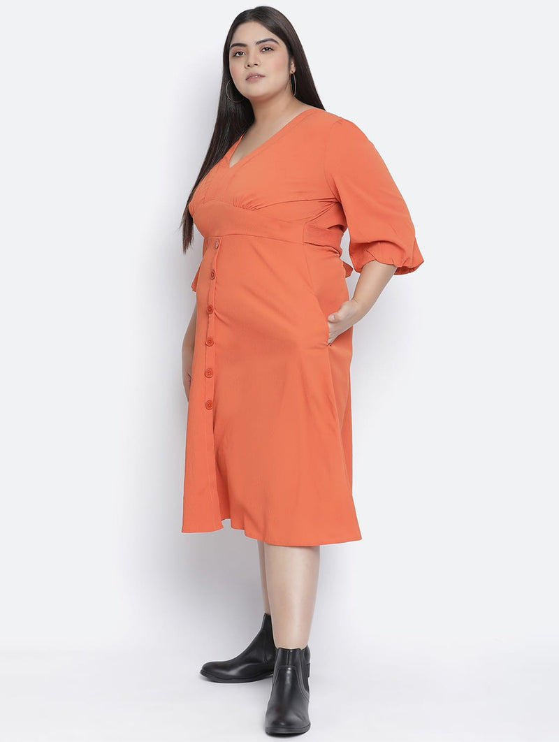 Razzing Solid Orange Plus Size Women Dress.