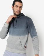 Campus Sutra Men's Blue & Grey Ombre Textured Regular Fit Sweatshirt With Hoodie For Winter Wear | Full Sleeve | Cotton Sweatshirt | Casual Sweatshirt For Man | Western Stylish Sweatshirt For Men
