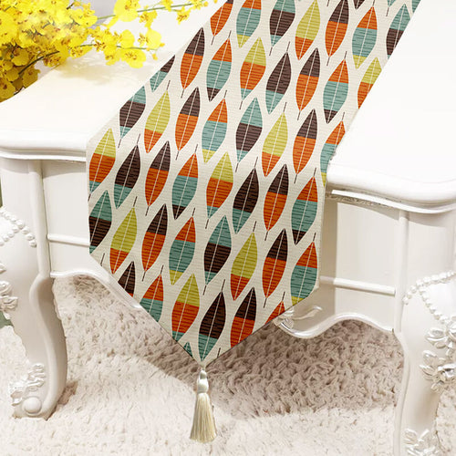 Multi-Color Leaves Printed Cotton Quality Canvas 6 Seater Table Runner (13 x 72 Inches)