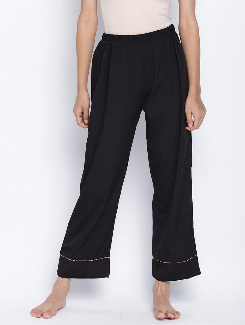 Amster Black Comfey Women Nightwear Piping Details Pajama