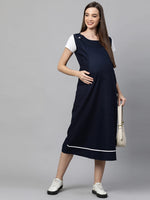 MomToBe Women's Cotton Navy Blue Maternity Dress