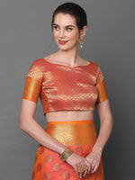 Sareemall Peach & Orange Party Wear Silk Blend Woven Design Saree With Unstitched Blouse