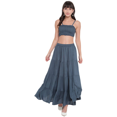 Aawari Rayon Skirt Top Set For Girls and Women Grey