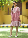 Juniper Onion Pink Rayon Festive Printed Tiered Dress For Women