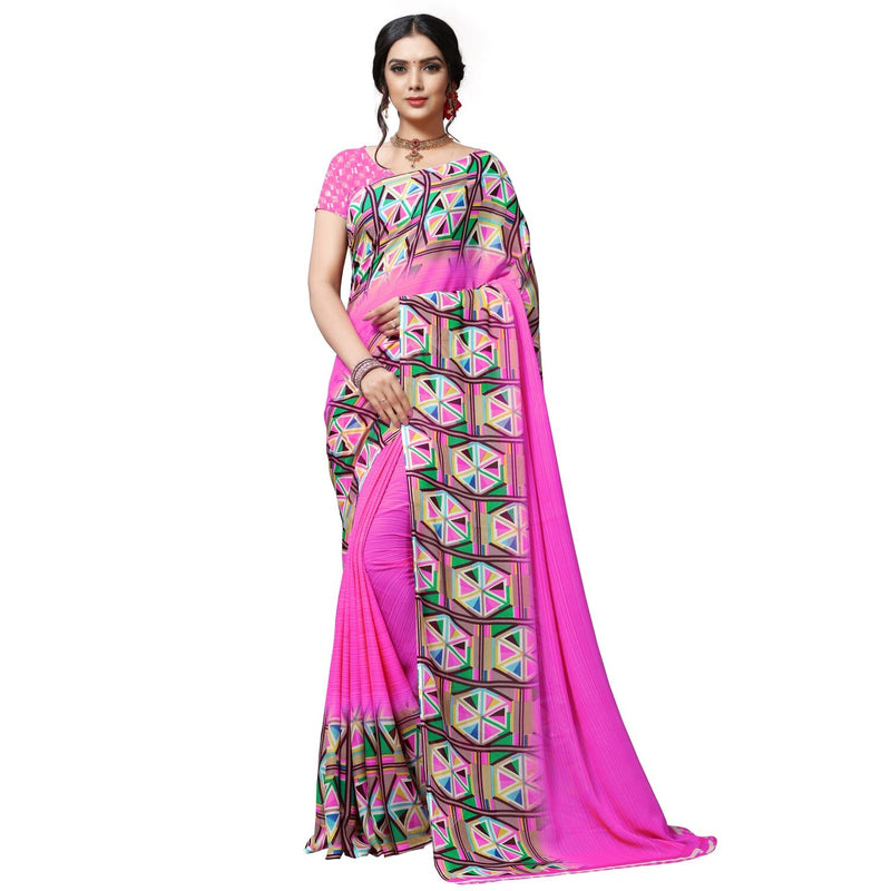Printed Ombre Geometric Print Daily Wear Georgette Saree