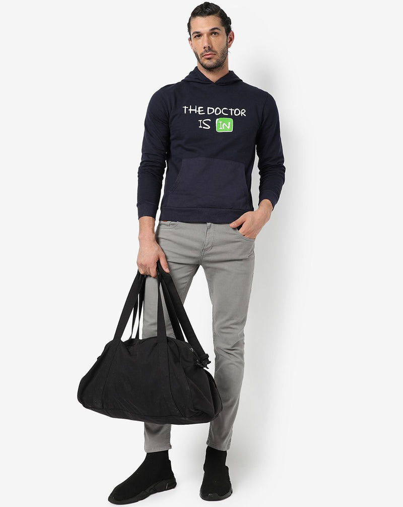 Campus Sutra Men's Dark Indigo Blue Fit Sweatshirt With Hoodie For Winter Wear | Full Sleeve | Cotton Sweatshirt | Casual Sweatshirt For Man | Western Stylish Sweatshirt For Men