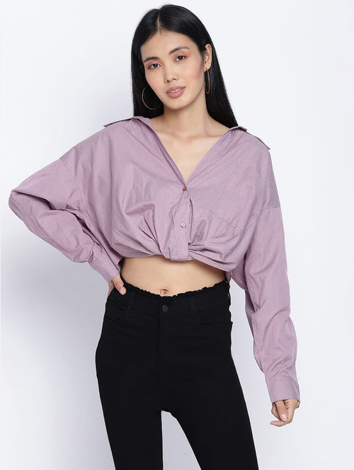 Tempted Purple Overlapped Women Crop Shirt
