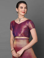 Sareemall Wine Party Wear Kanjivaram Silk Woven Design Saree With Unstitched Blouse