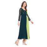 Adults-Women Dark Green Sun Emb. Dress With Attached Dupatta
