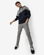 Campus Sutra Men's Blue & White Striped Regular Winter Wear | Full Sleeve | Cotton Sweatshirt | Casual Sweatshirt For Man | Western Stylish Sweatshirt For Men
