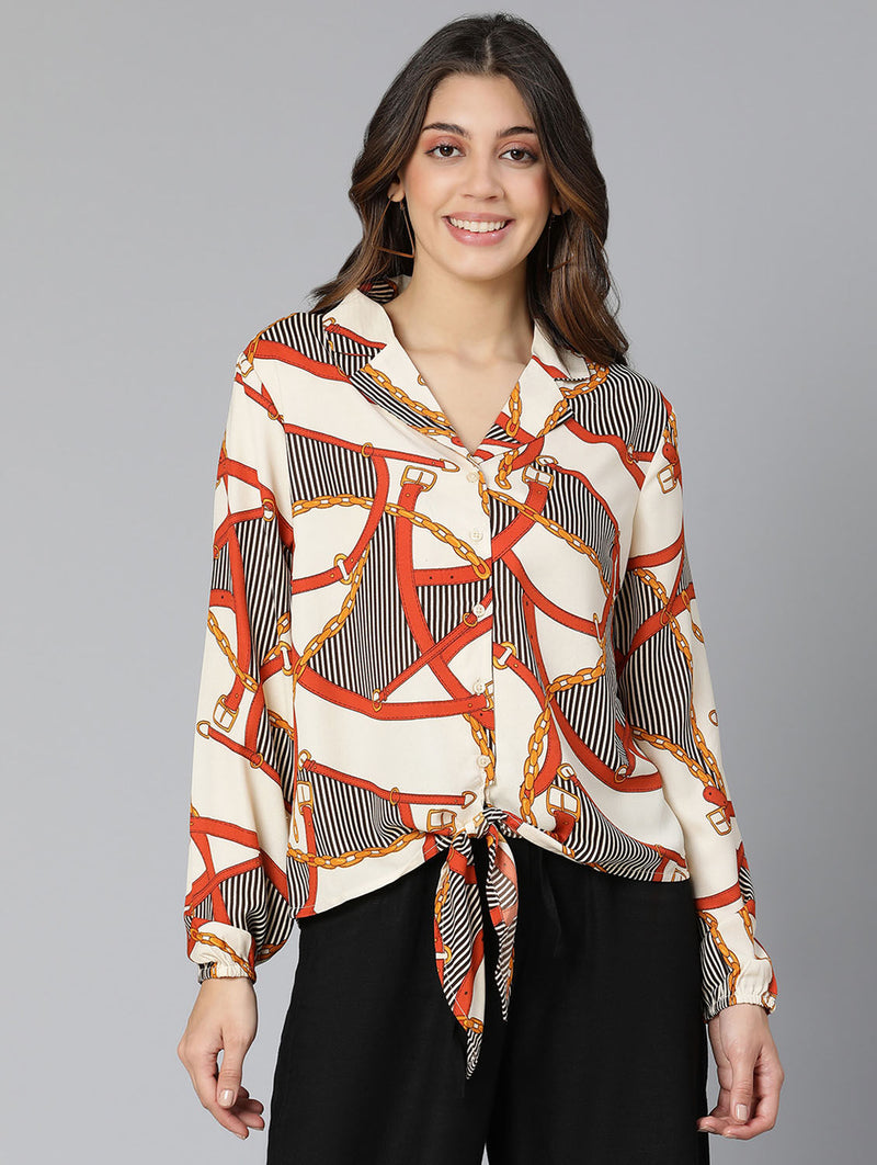Multicolour Rich Styled Tie-Knot Women Shirt