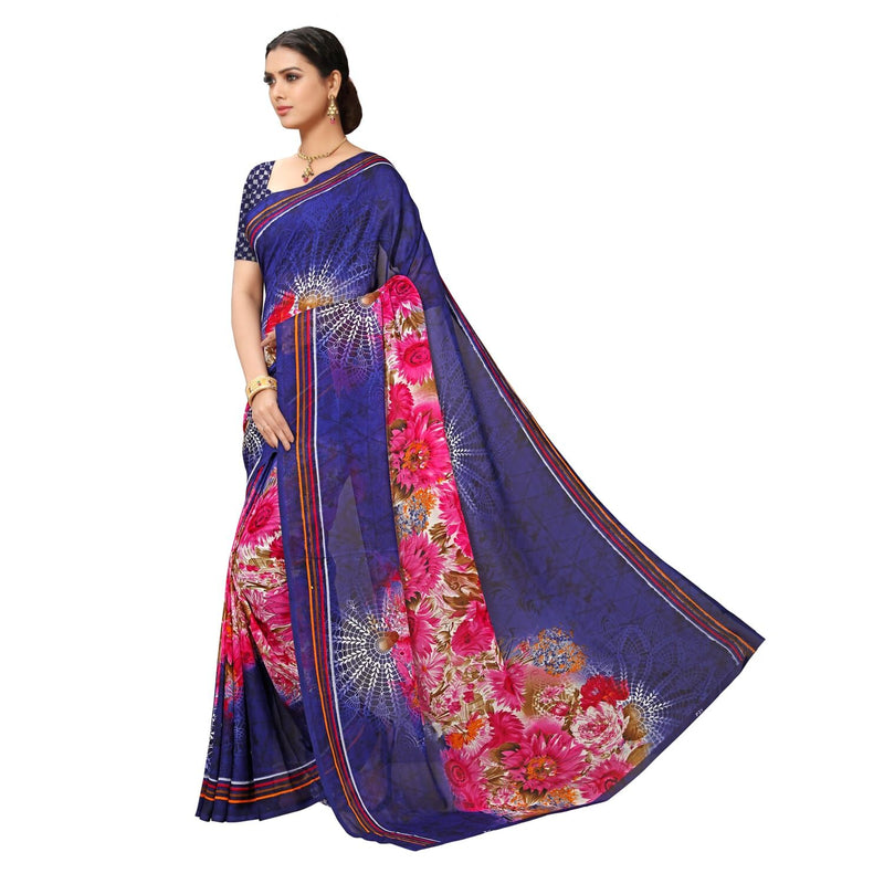 Graphic Print Blue Daily Wear Georgette Saree