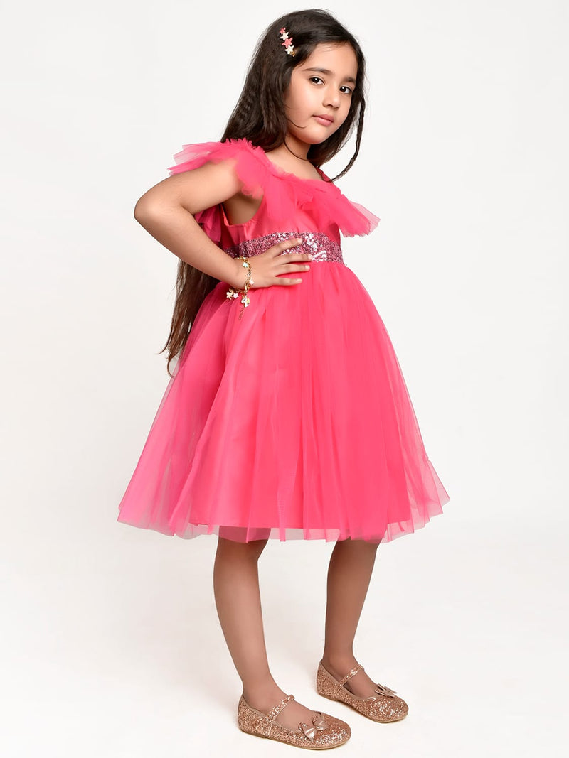 Jelly Jones Neon Pink sequance embelished Net Partywear Dress