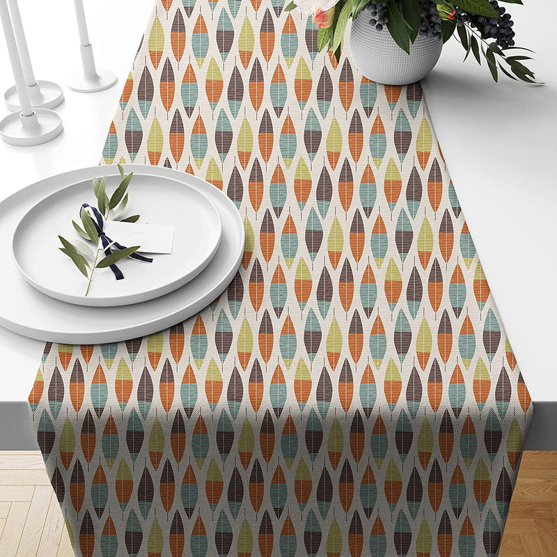Multi-Color Leaves Printed Cotton Canvas 6 Seater Table Runner (13 x 72 Inches)