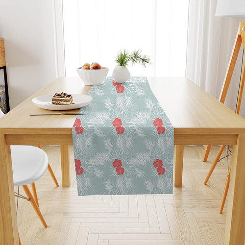 Ocean Red Flower Printed Cotton Canvas 6 Seater Table Runner (13 x 72 Inches)