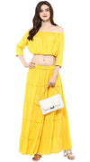 Aawari Rayon Two Piece Prom Dress For Girls and Women Yellow