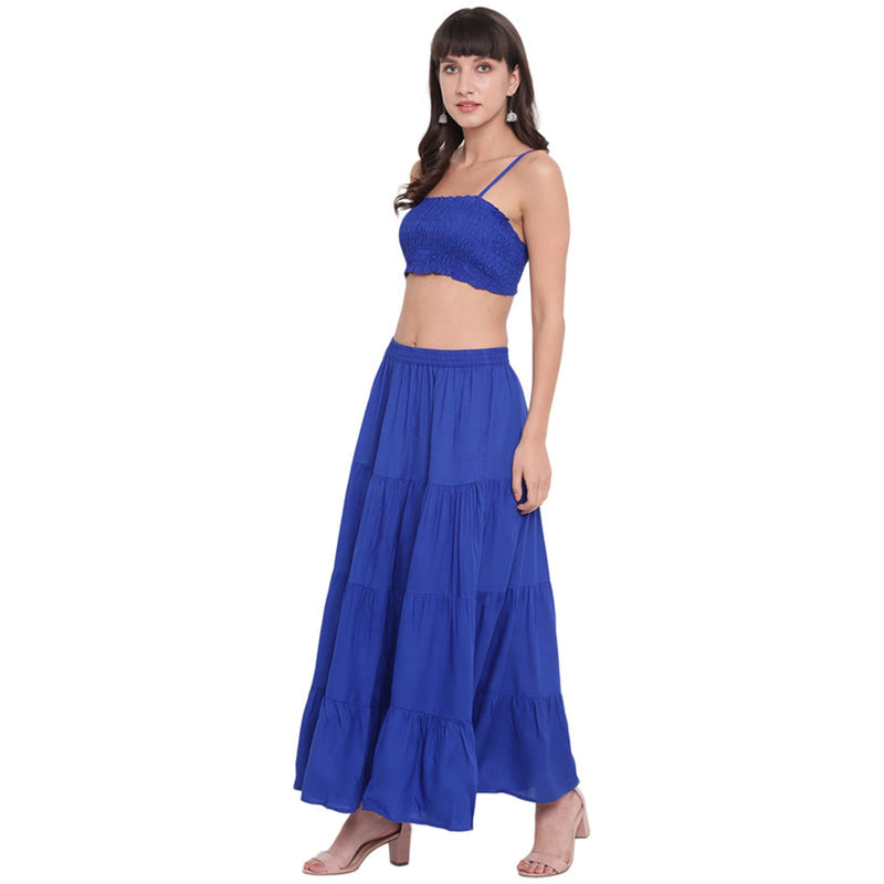 Aawari Rayon Skirt Top Set For Girls and Women Royal Blue