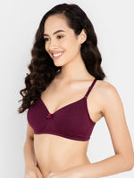 Clovia Padded Non-Wired Full Cup Multiway T-shirt Bra in Wine Colour - Cotton