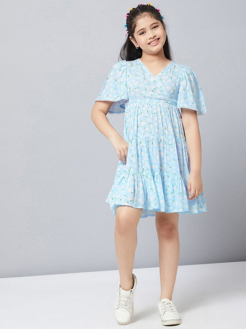 Girl's Decomposing Printed Dress Blue