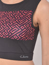 Clovia Comfort-Fit Geometric Print Active Crop Top in Black