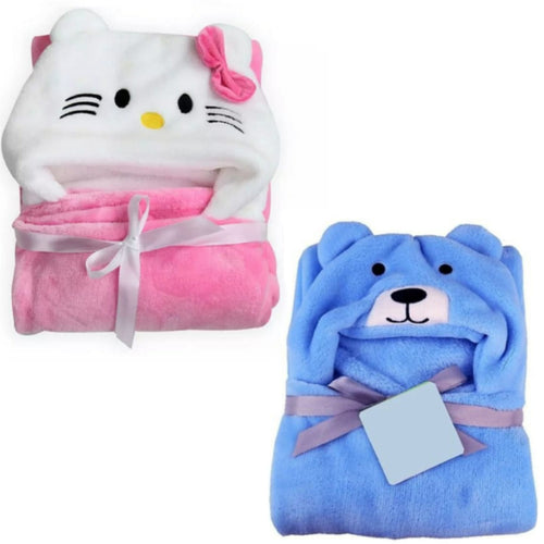 Brandonn Nature Supersoft Premium Hooded Wrapper Cum Baby Bath Towel for Babies Pack of 2