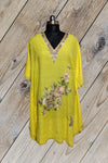 100% Cotton Yellow Short Kashmiri Kaftan with Floral Aari Embroidery