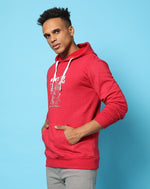Campus Sutra Mens Red Solid Sweatshirt With Hoodie Regular Fit For Casual Wear | Cotton Blend Fabric | Trendy Sweatshirt Crafted With Comfort Fit & High Performance For Everyday Wear