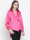 Rised Solid Pink Women Wrapped Top