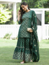 Juniper Green Mono Viscose Festive Wear Printed Straight Kurta Sharara Dupatta Set