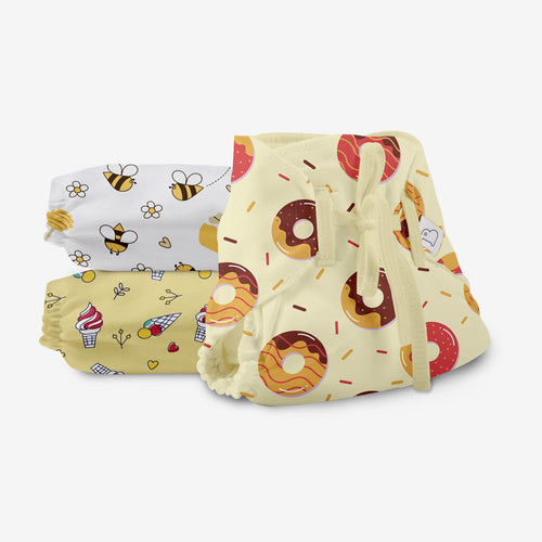SuperBottoms Dry Feel Langot - Pack of 3-Organic cotton padded langot with gentle elastics & a SuperDryFeel Layer on top (Sweet Tooth, Size 2)