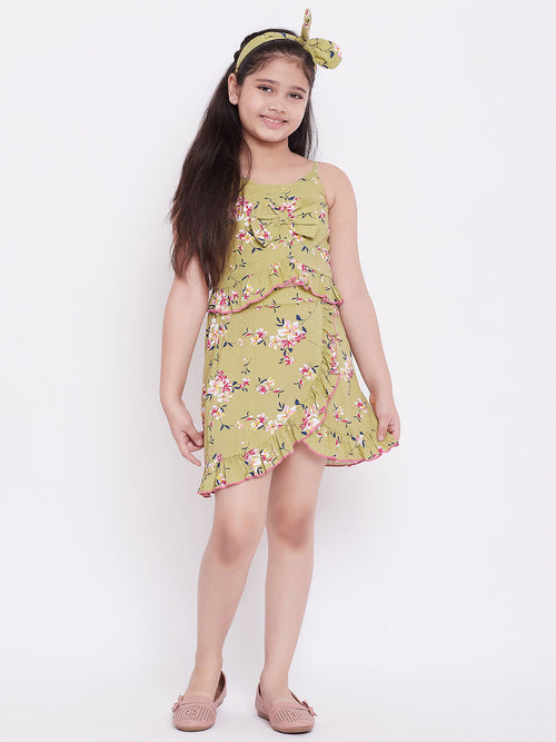 Girl's Showy Apparel Printed Top with Skirt Green