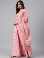 Janasya Women's Pink Poly Silk Gold Print Lehenga Choli With Dupatta