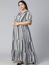 Blitzing Grey Stripes Plus Size Women Long Dress