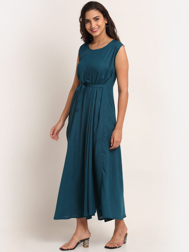 Aawari Rayon Plain Gown For Girls and Women Teal Blue