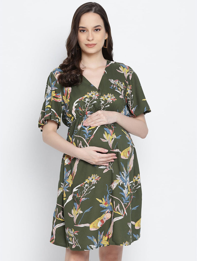 Emerland Green Printed Maternity Dress