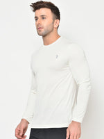 PERFKT-U Mens Off-White Blue Solid Round Neck T-shirt
