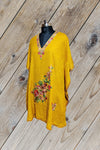 100% Cotton Short Kashmiri Kaftan with Floral Aari Embroidery Mustard