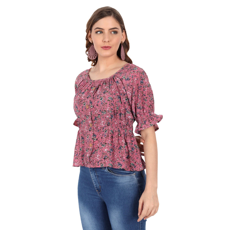 Women Floral Printed Elastic Assorted Waist Fit Top
