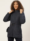 Women Navy Blue Parka Jacket With Detachable Hood