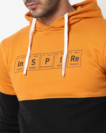 Campus Sutra Men's Mustard & Black Colour-Blocked Printed Regular Fit Sweatshirt With Hoodie For Winter Wear | Full Sleeve | Cotton Sweatshirt | Casual Sweatshirt For Man | Stylish Sweatshirt For Men