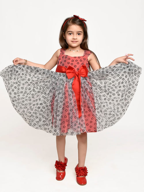 Jelly Jones light Grey Red Bow Dress with Hair Band