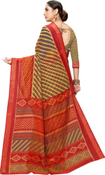 Red & Brown Printed Art Silk Saree